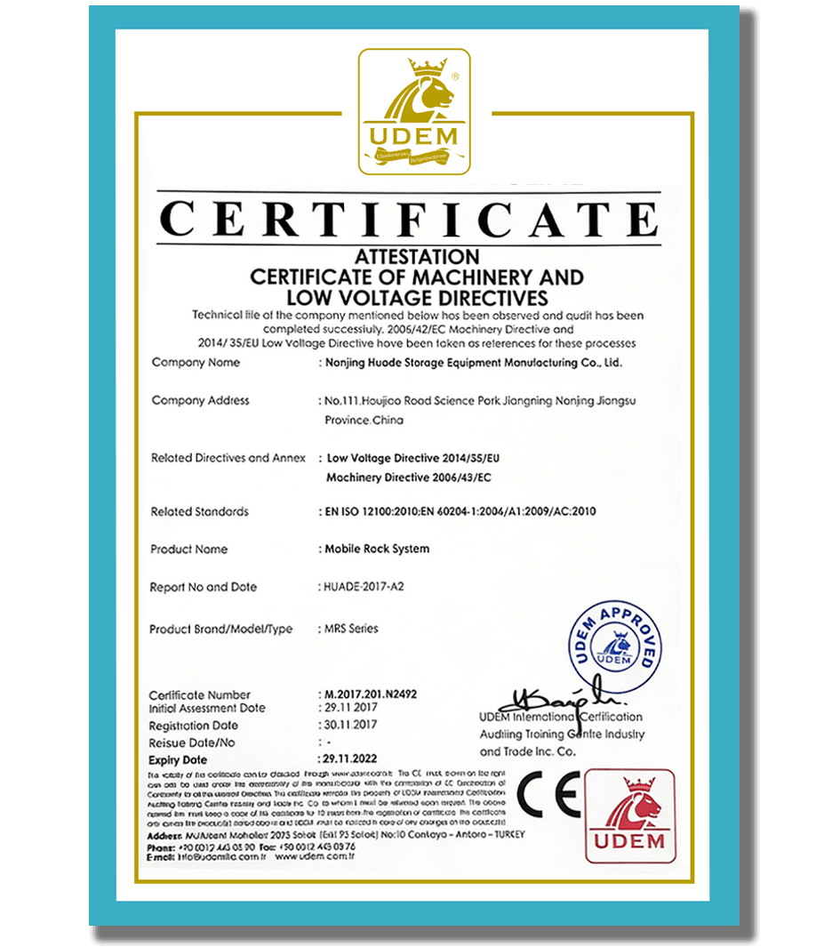 Международная сертификация мобильных стеллажных систем Hydglobalasrs